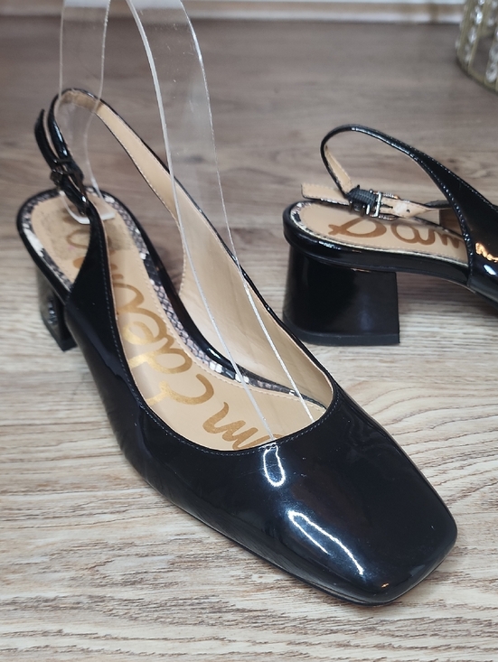 Sam Edelman Shoes - Sam Edelman Terra Square Toe Slingback Block Heel Black Patten Leather Shoes